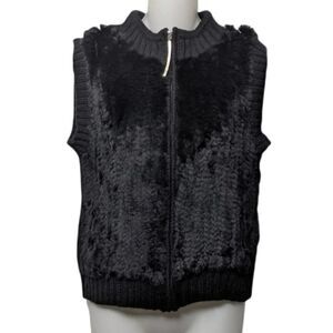CABO Rabbit Fur Wool Minimalist Zip Front Vest L